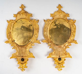 Pair Of Small Gilt Bronze Wall Mirrors Late 19th Century