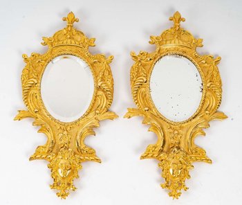Pair Of Small Gilt Bronze Wall Mirrors Late 19th Century