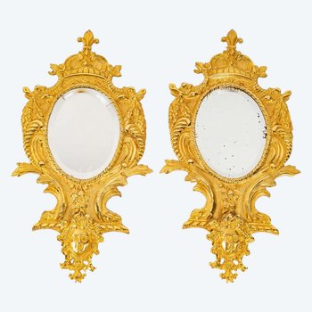 Pair Of Small Gilt Bronze Wall Mirrors Late 19th Century