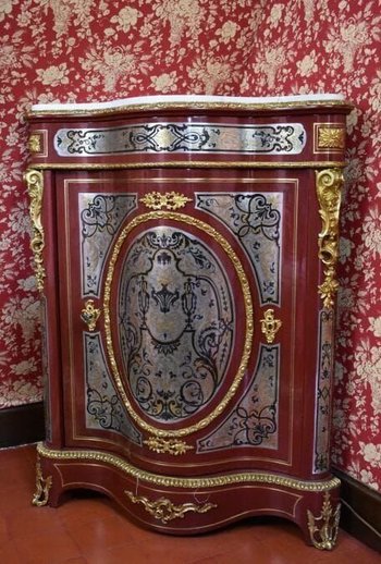 Coppia di cassettoni ad angolo intarsiati a Boulle Fine Ottocento