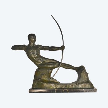 Art Deco Bronze mit grüner Patina "Bogenschütze" von Victor DEMANET