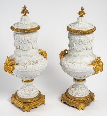 Pair Of Vases In Biscuit Late 19th Century