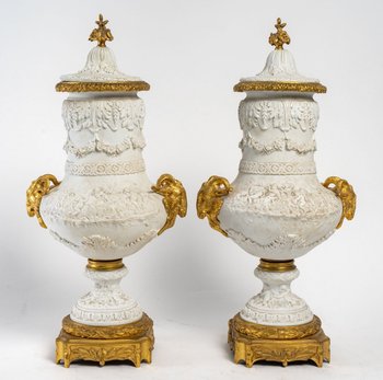 Pair Of Vases In Biscuit Late 19th Century