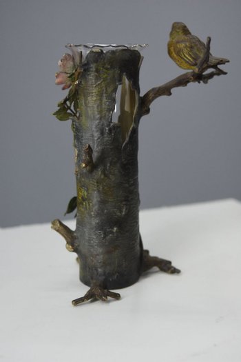 Vase Monté Par Un Bronze De Vienne Ancien Oiseau XIXème