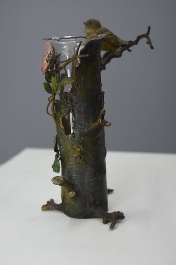 Vase Monté Par Un Bronze De Vienne Ancien Oiseau XIXème