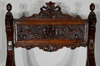 Coppia di importanti poltrone Dagobert, Curule, stile rinascimentale - Fine XIX secolo