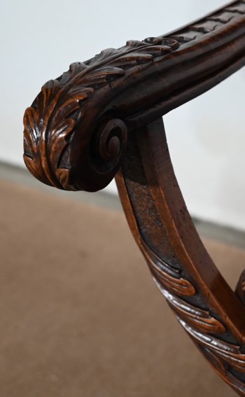 Coppia di importanti poltrone Dagobert, Curule, stile rinascimentale - Fine XIX secolo