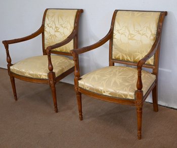 Coppia di poltrone in mogano, stile Luigi XVI / Direttorio - Inizio XIX secolo