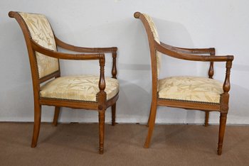 Coppia di poltrone in mogano, stile Luigi XVI / Direttorio - Inizio XIX secolo