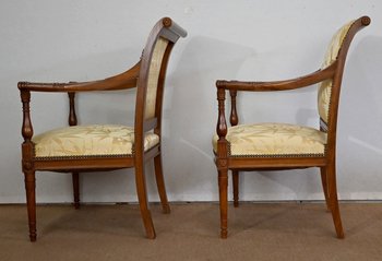 Coppia di poltrone in mogano, stile Luigi XVI / Direttorio - Inizio XIX secolo