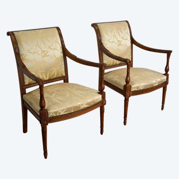 Paar Fauteuils aus Mahagoni, Stil Louis XVI / Directoire - Anfang 19.