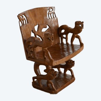 Atypical Solid Mahogany Armchair, Animal - 1950