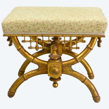 Sgabello in bambù asiatico dorato del XIX secolo