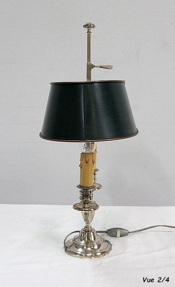 Lampada Bouillotte in metallo argentato, stile Impero - Inizio XX secolo