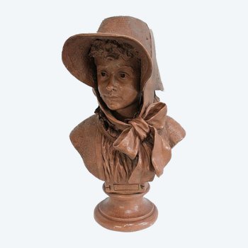 Grande busto di donna in terracotta, firmato A. Blanc - 1900