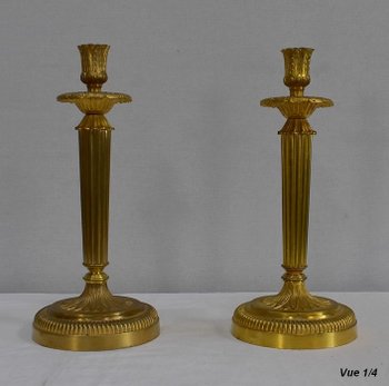 Pair of Gilded Bronze Torches, Louis XVI style - Early XXth century