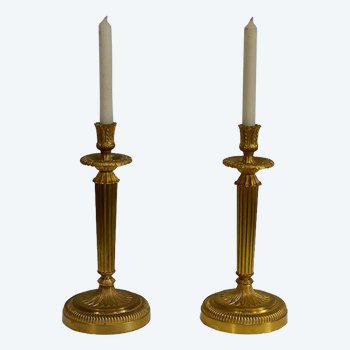 Pair of Gilded Bronze Torches, Louis XVI style - Early XXth century