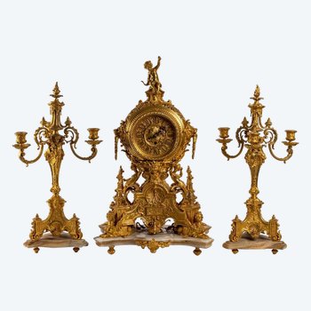 A 19th Century Gilded Bronze Mantel Set