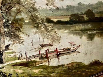  Large impressionist painting XIX eme signed Paul MORIZET walk in edges of the Marne
