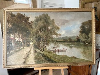  Large impressionist painting XIX eme signed Paul MORIZET walk in edges of the Marne