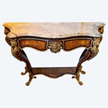 Coppia di console in legno esotico intarsiato Napoleone III