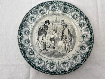 Complete set of 12 Antique Proverbial Talking Plates Saint Amand Hamage