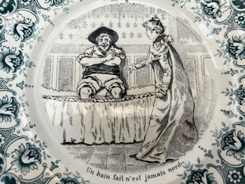 Complete set of 12 Antique Proverbial Talking Plates Saint Amand Hamage