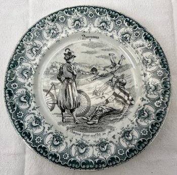 Complete set of 12 Antique Proverbial Talking Plates Saint Amand Hamage