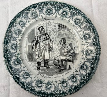 Complete set of 12 Antique Proverbial Talking Plates Saint Amand Hamage