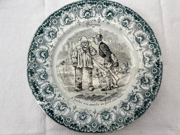 Complete set of 12 Antique Proverbial Talking Plates Saint Amand Hamage