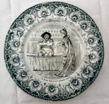 Complete set of 12 Antique Proverbial Talking Plates Saint Amand Hamage