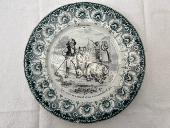 Complete set of 12 Antique Proverbial Talking Plates Saint Amand Hamage