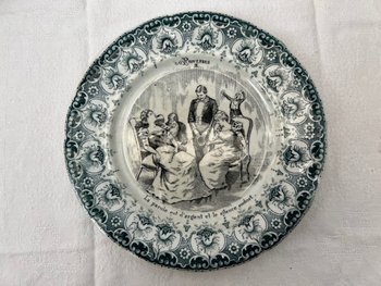 Complete set of 12 Antique Proverbial Talking Plates Saint Amand Hamage