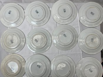 Complete set of 12 Antique Proverbial Talking Plates Saint Amand Hamage