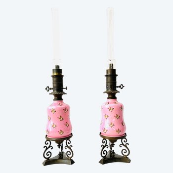 Pair of pink oil lamps Napoleon 3