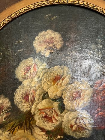 Tableau bouquet de fleur pivoine signé fin 19eme 