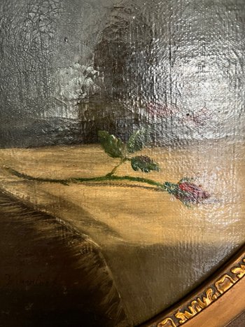 Tableau bouquet de fleur pivoine signé fin 19eme 