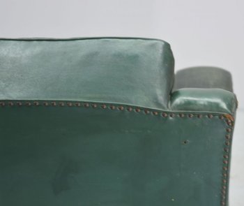 Fauteuil Club En Cuir Vert époque  Art Déco 1940