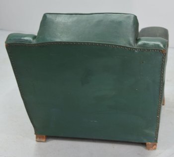 Fauteuil Club En Cuir Vert époque  Art Déco 1940