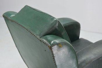Fauteuil Club En Cuir Vert époque  Art Déco 1940