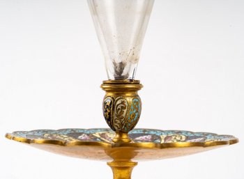 Pair Of Crystal Cups With Gilded Bronze Base And Cloisonné Enamel Late 19th Century