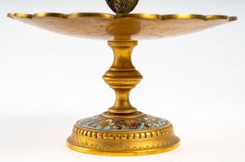 Pair Of Crystal Cups With Gilded Bronze Base And Cloisonné Enamel Late 19th Century