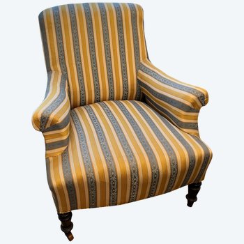 Fauteuil Napoléon lll tissu jaune rayure