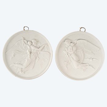 Pair of Biscuit Porcelain Plates in the Art Nouveau Style