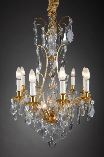 Eight Arm Gilt Bronze Chandelier With Tassels