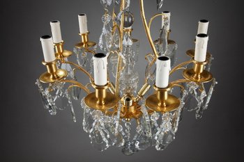 Eight Arm Gilt Bronze Chandelier With Tassels