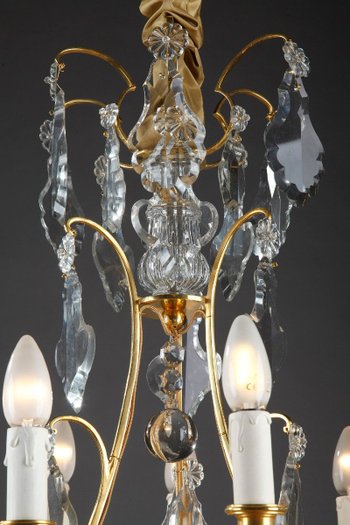 Eight Arm Gilt Bronze Chandelier With Tassels