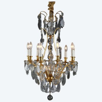 Eight Arm Gilt Bronze Chandelier With Tassels