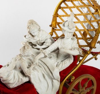 Groupe En Biscuit et bronze doré Fin XIXème Siècle