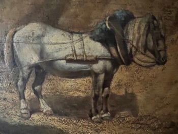 Dipinto ad olio scena rurale con cavalli di Georges Crinier XIX secolo